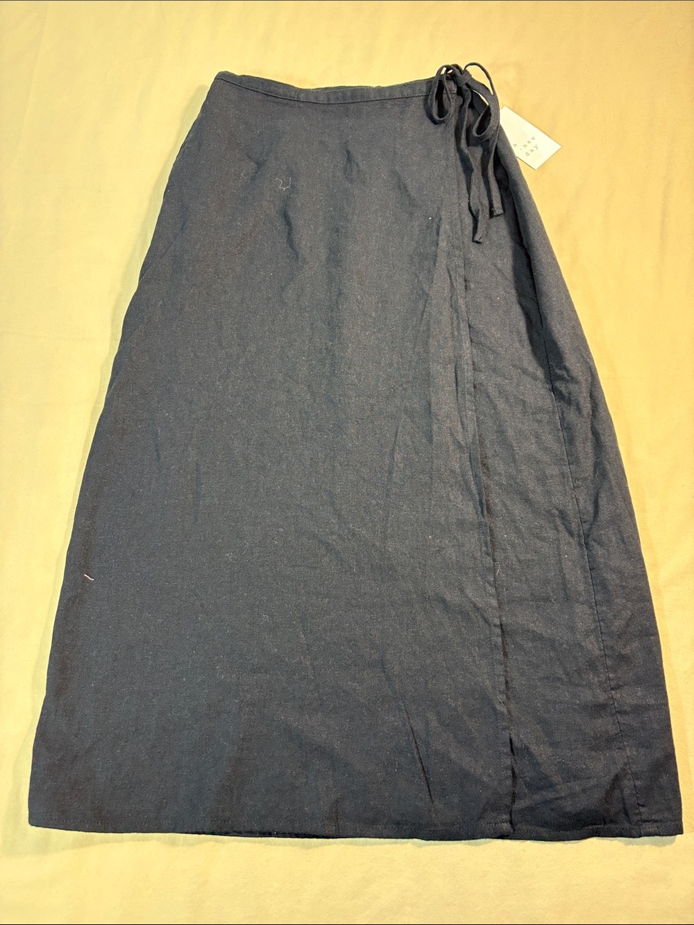 A New Day Black Minimalist Linen Blend High Rise Midi Wrap Skirt Size XS NWT